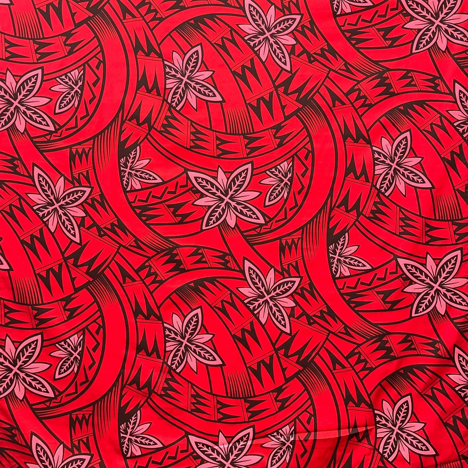 Floral Traditional Polynesian Tattoo Background Poly Cotton Fabric - Multicolor Floral Tribal Print, 45" Width (1 Yard)