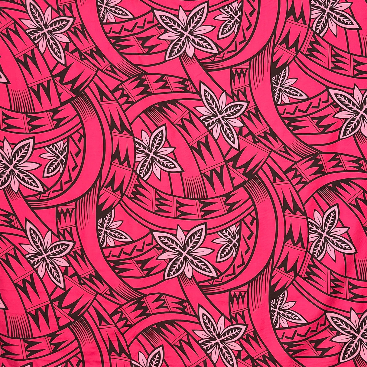 Floral Traditional Polynesian Tattoo Background Poly Cotton Fabric - Multicolor Floral Tribal Print, 45" Width (1 Yard)