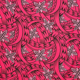 Floral Traditional Polynesian Tattoo Background Poly Cotton Fabric - Multicolor Floral Tribal Print, 45" Width (1 Yard)