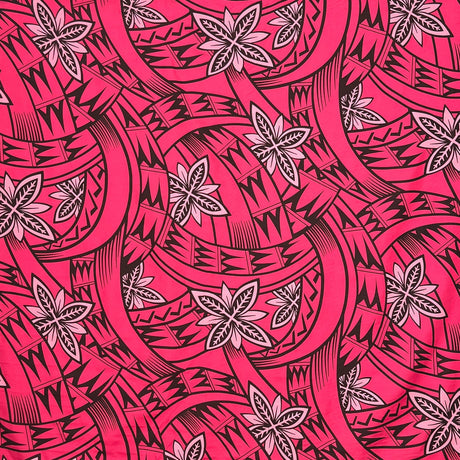 Floral Traditional Polynesian Tattoo Background Poly Cotton Fabric - Multicolor Floral Tribal Print, 45" Width (1 Yard)