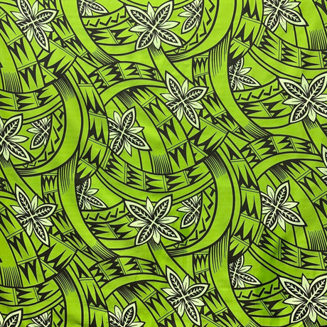 Floral Traditional Polynesian Tattoo Background Poly Cotton Fabric - Multicolor Floral Tribal Print, 45" Width (1 Yard)
