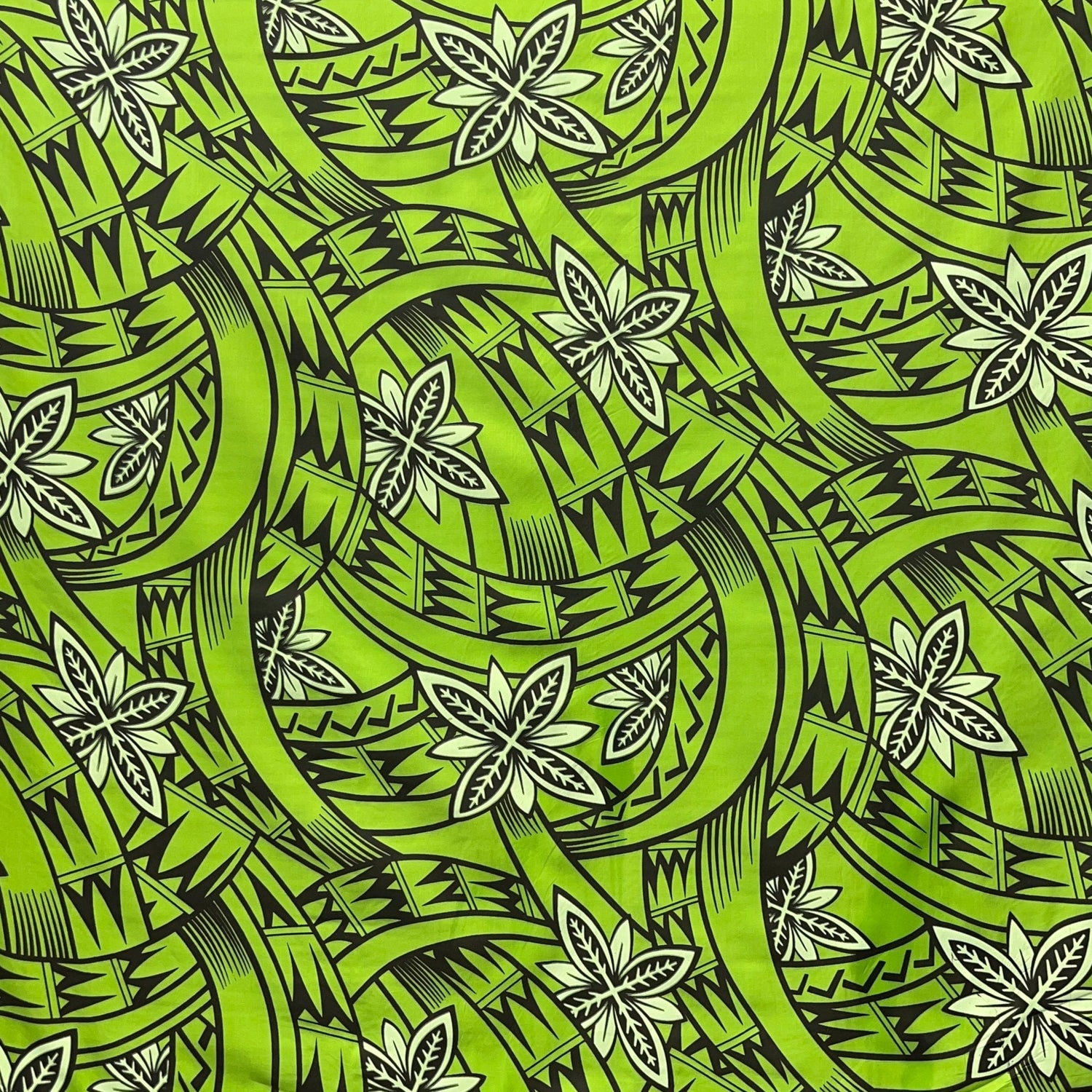 Floral Traditional Polynesian Tattoo Background Poly Cotton Fabric - White, 45" Width (1 Yard)