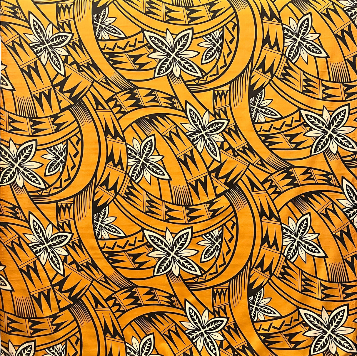 Floral Traditional Polynesian Tattoo Background Poly Cotton Fabric - White, 45" Width (1 Yard)