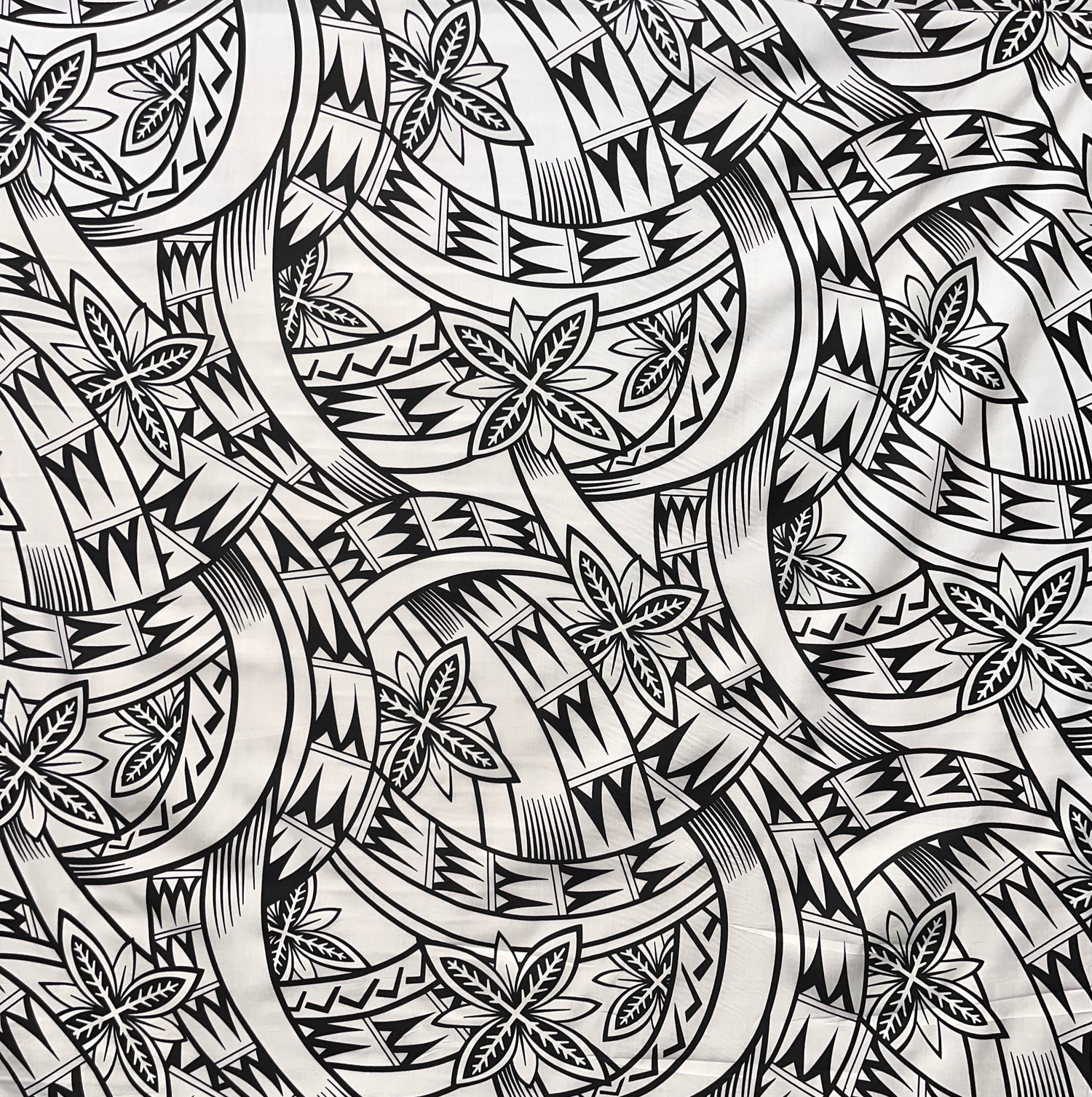 Floral Traditional Polynesian Tattoo Background Poly Cotton Fabric - White, 45" Width (1 Yard)