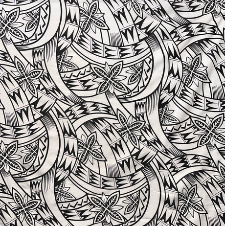 Floral Traditional Polynesian Tattoo Background Poly Cotton Fabric - Multicolor Floral Tribal Print, 45" Width (1 Yard)