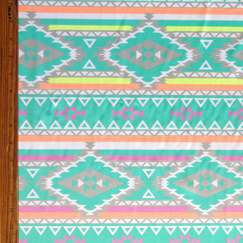 Swim Knit Nylon Spandex Fluorescent Aztec 30" Remnant