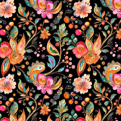 Cotton Print Butterfly Floral Paisley Fabric 44/45" Sangria