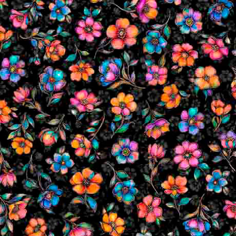 Cotton Print Fluttering Gardens Small Floral Black 44/45 Fabric