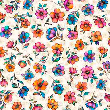 Cotton Floral Fabric Fluttering Gardens Oatmeal 44/45"