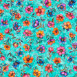 Cotton Print Fluttering Gardens Small Floral Turquoise Fabric 44/45"