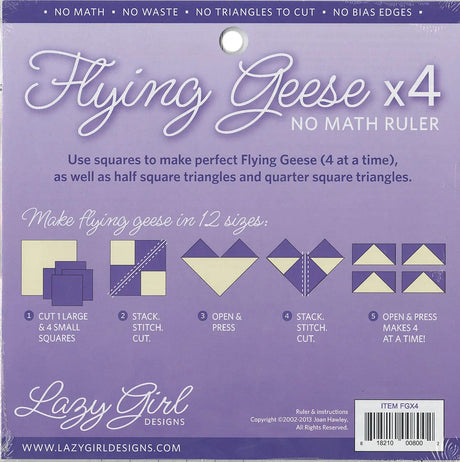 Quilting Ruler Flying Geese X 4 No Math 8 1/4in Sq