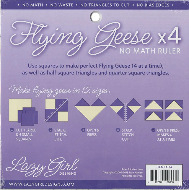 Quilting Ruler Flying Geese X 4 No Math 8 1/4in Sq