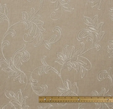 1 Yard White Sand Pure Linen Foliage Embroidered Fabric Midweight Woven 54 Inch Width