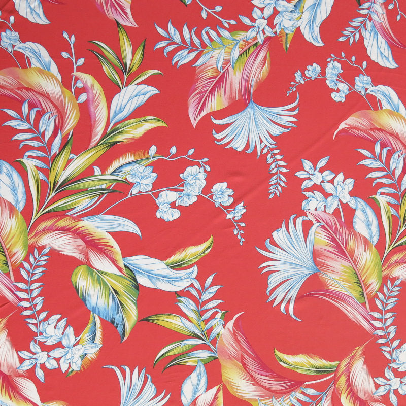 Swim Knit Poly Spandex Foliage on Coral