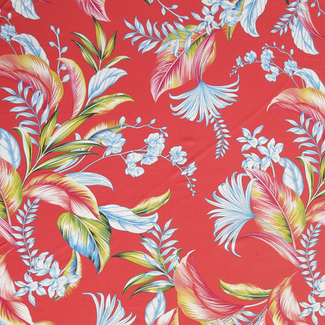 Swim Knit Poly Spandex Foliage on Coral