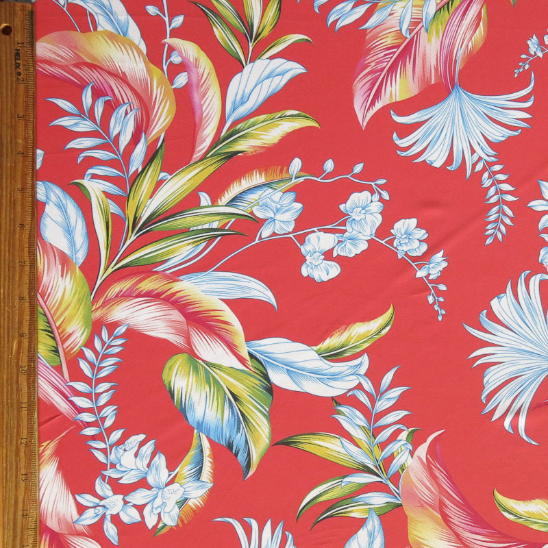 Swim Knit Poly Spandex Foliage on Coral