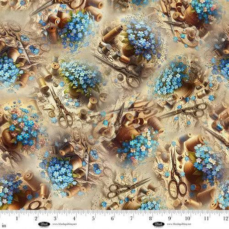Cotton Fabric Forget Me Not Cream 44/45"