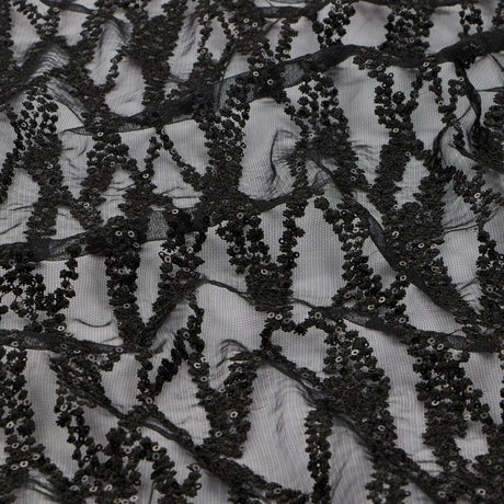 Forget Me Not Polyester Mesh Fabric - Embroidered Sequin, 52/54" Cut Width, 50" Usable Width, 200 Gsm (1 Yard)