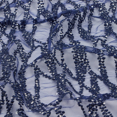 Forget Me Not Polyester Mesh Fabric - Embroidered Sequin, 52/54" Cut Width, 50" Usable Width, 200 Gsm (1 Yard)