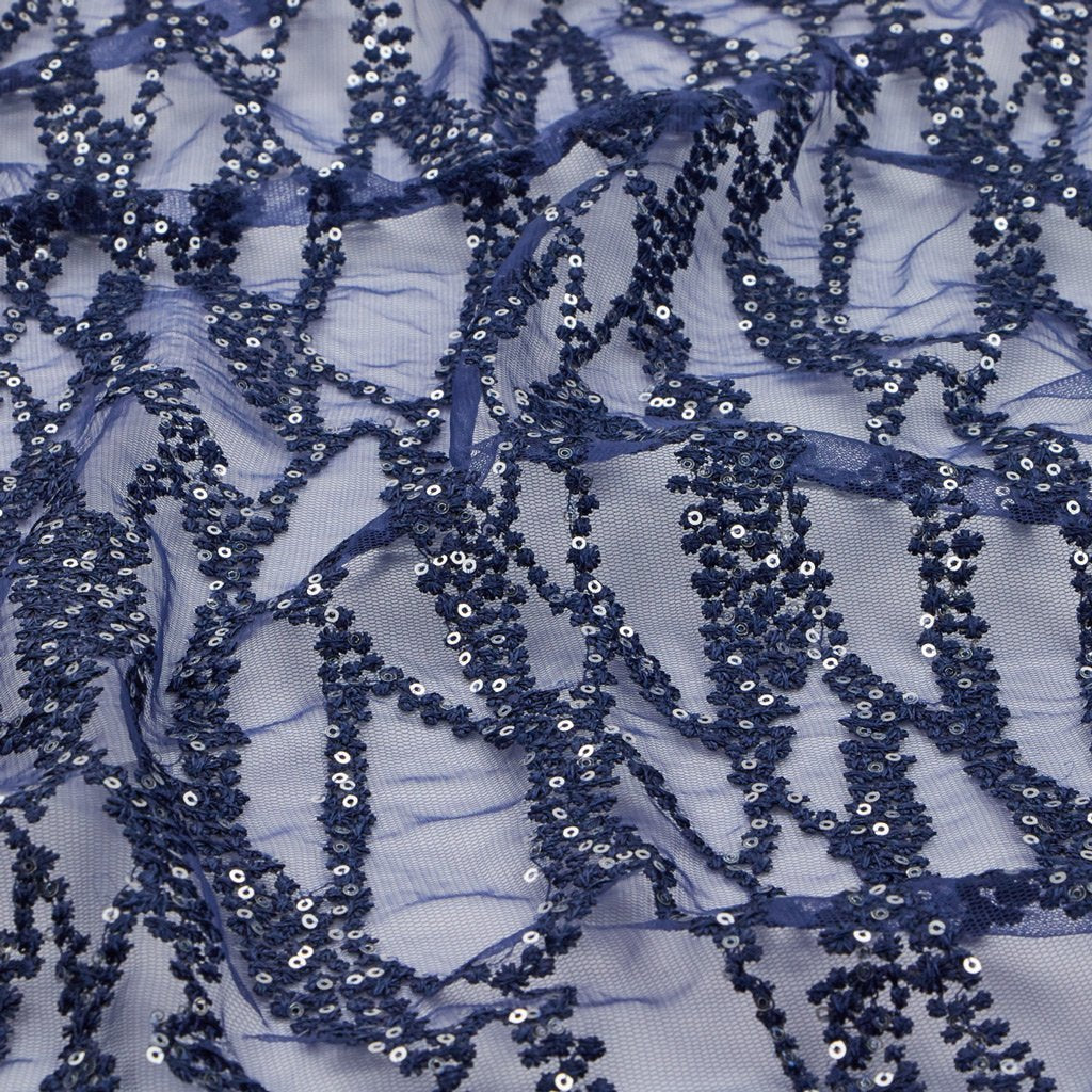 Forget Me Not Embroidered Mesh Fabric - Polyester Mesh With Embroidered Sequin, 52/54" Cut Width, 50" Usable Width, 200 Gsm, Color Options (1 Yard)