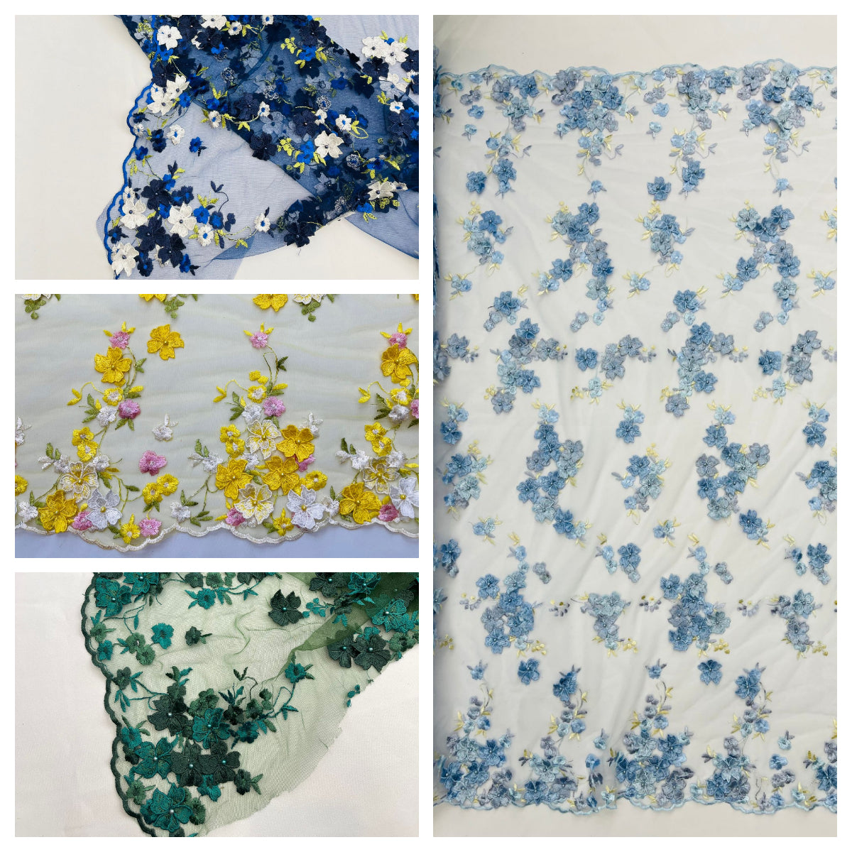 Multi Color 3D Floral Daisy Design Embroider Lace Fabric - Multi Color Floral Embroidery, 54" Width (1 Yard)