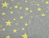 Printed French Terry Yellow Stars Heather Gray