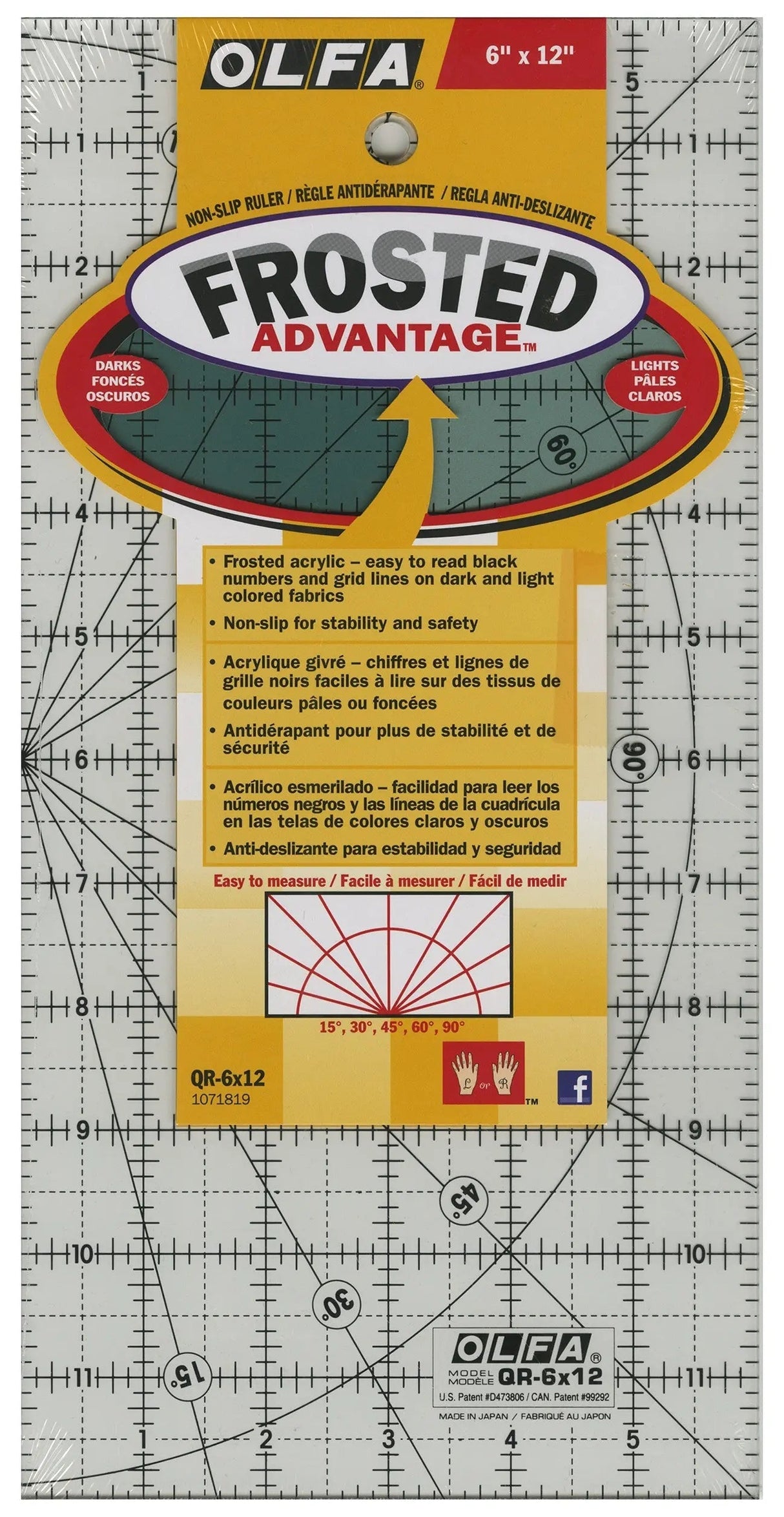 Acrylic Quilting Ruler 6in x 12in Frosted Traveler