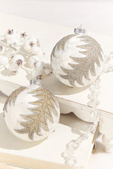 4” Frosted Silver with Tree Glass Ornament