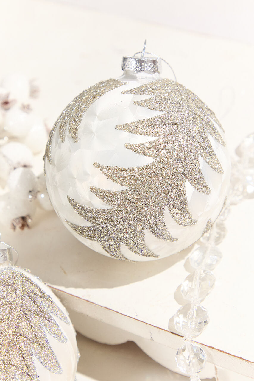 4” Frosted Silver with Tree Glass Ornament