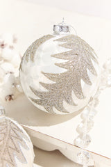 4” Frosted Silver with Tree Glass Ornament