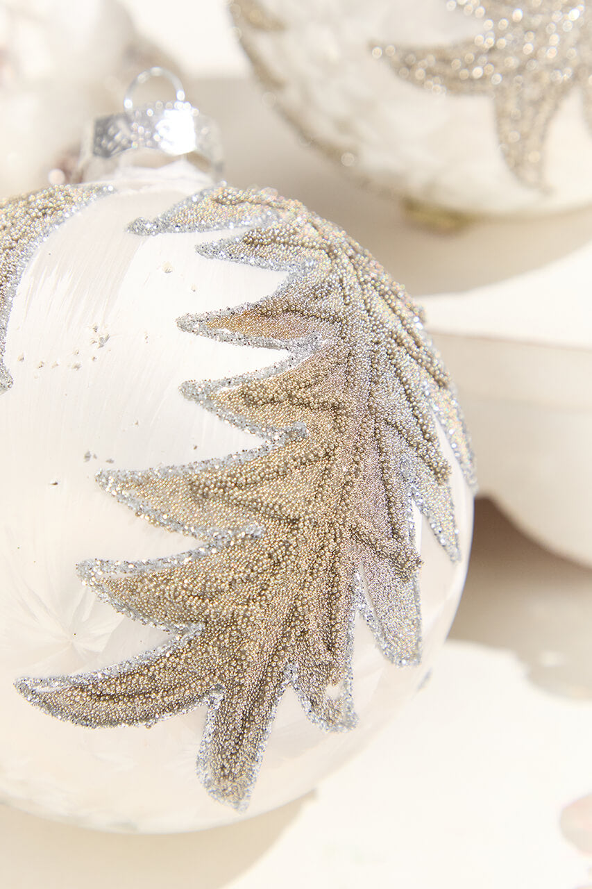 4” Frosted Silver with Tree Glass Ornament
