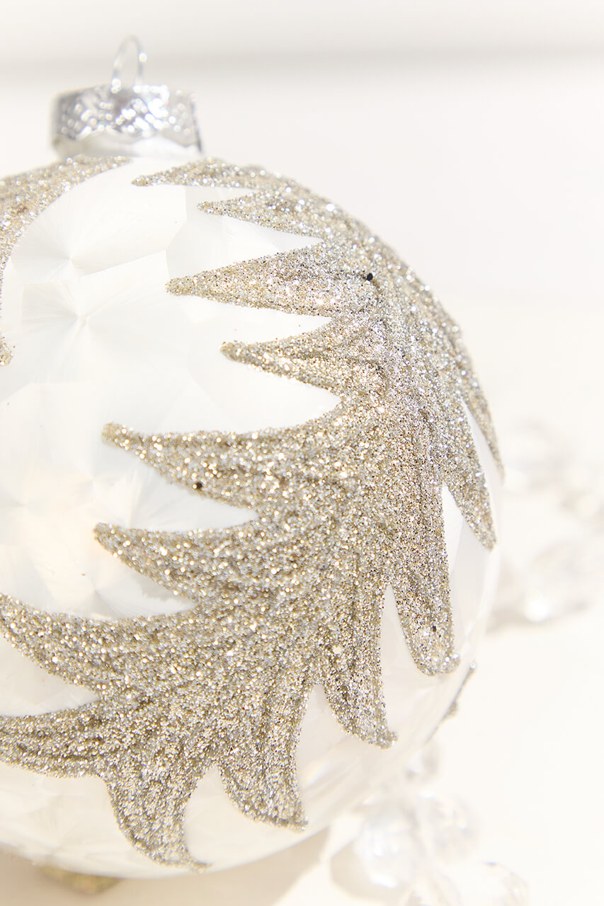 4” Frosted Silver with Tree Glass Ornament