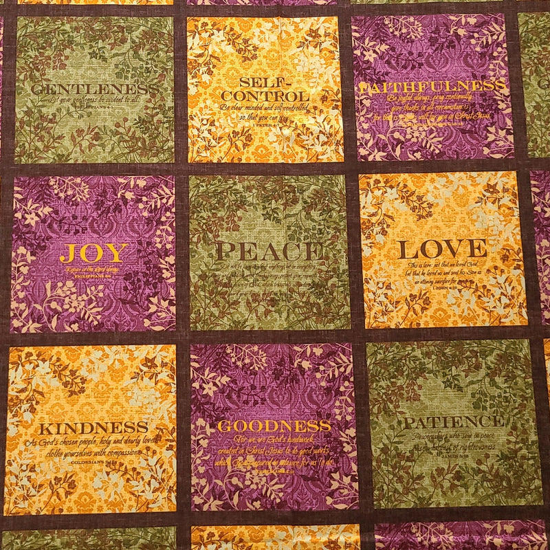 Fabric Panel Fruit of Spirit Love Joy Peace 24"x44"