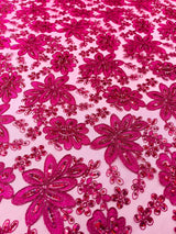 Metallic Floral Lace Design Embroidered Polyester Fabric - Floral Lace, 54" Width (1 Yard)