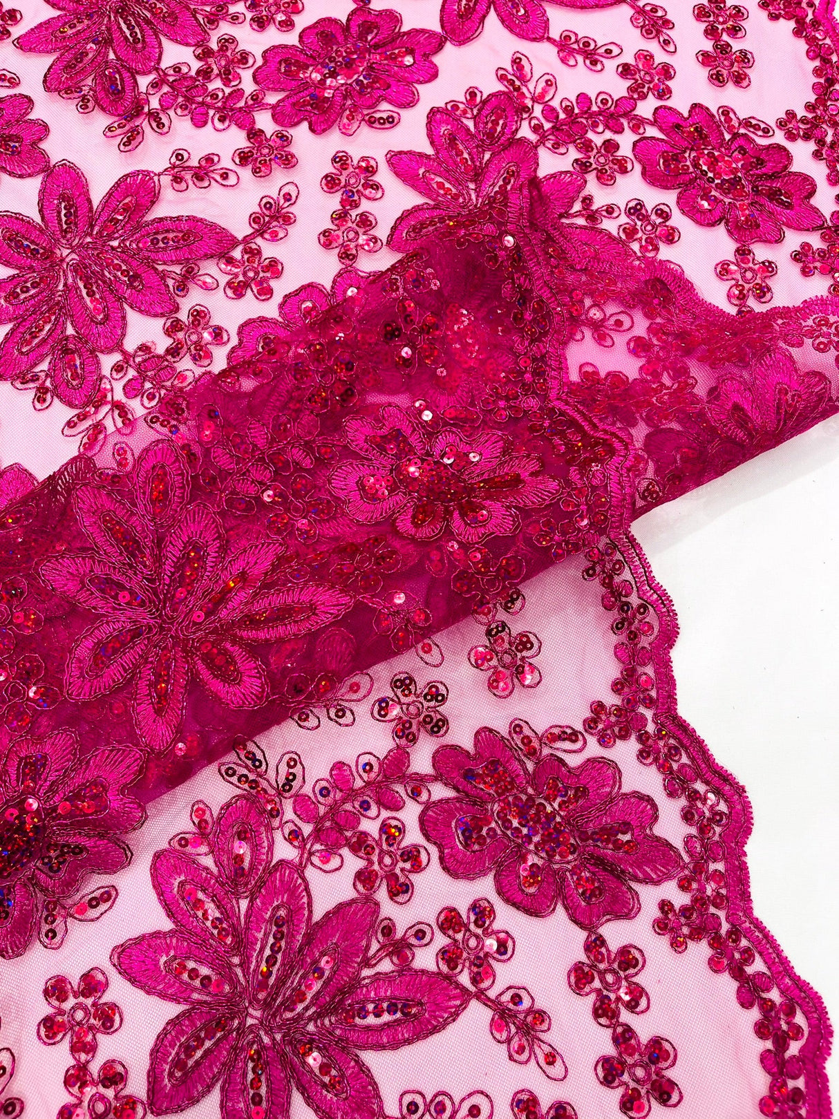 Metallic Floral Lace Design Embroidered Polyester Fabric - Floral Lace, 54" Width (1 Yard)