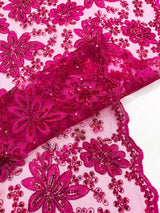 Metallic Floral Lace Design Embroidered Polyester Fabric - Floral Lace, 54" Width (1 Yard)