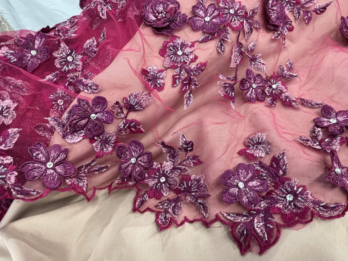 3D Beaded Floral Lace Fabric