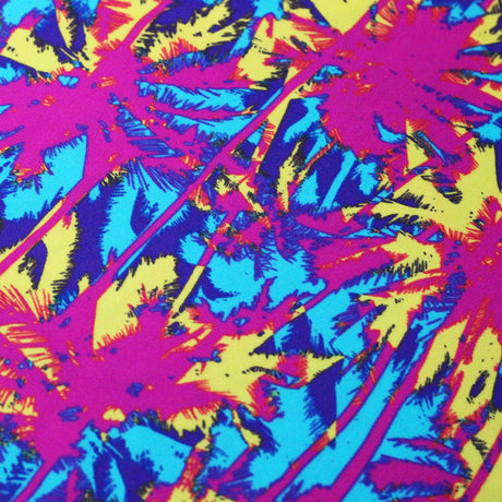 Sunset At The Beach Nylon Spandex Fabric - Assorted Colors, Tropical Palm Tree Print, 58/60" Width (1 Yard)