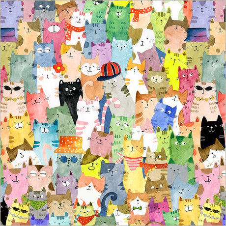 Cotton Fabric Full of Purrsonality Cats Wideback