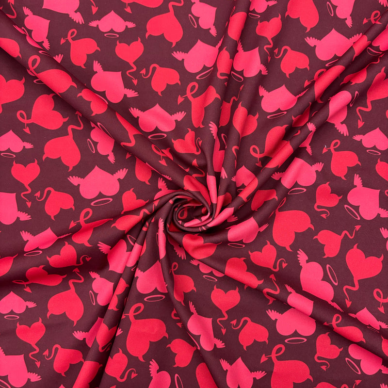 Devil Heart Print Polyester Spandex Fabric - Devil Heart Print, 58"/60" Width (1 Yard)