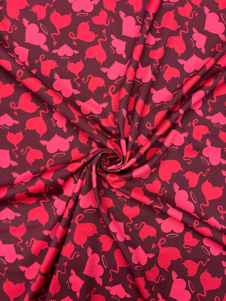Devil Heart Print Polyester Spandex Fabric - Devil Heart Print, 58"/60" Width (1 Yard)