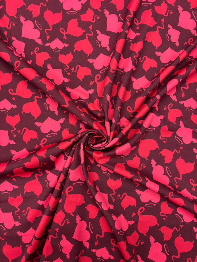Devil Heart Print Polyester Spandex Fabric - Devil Heart Print, 58"/60" Width (1 Yard)