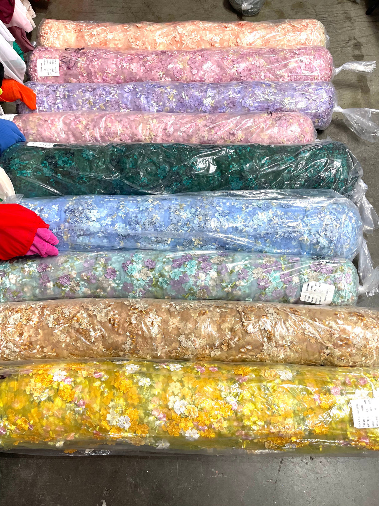 Multi Color 3D Floral Daisy Design Embroider Lace Fabric - Multi Color Floral Embroidery, 54" Width (1 Yard)