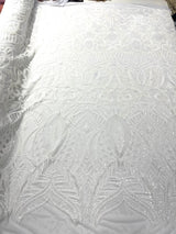 Royalty Sequin Damask 4 Way Stretch Mesh Fabric - Iridescent Sequin Damask, 54" Width (1 Yard)