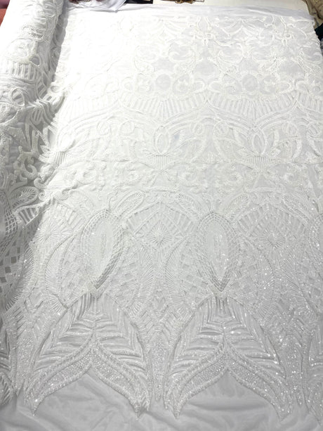 Royalty Sequin Damask 4 Way Stretch Mesh Fabric - Iridescent Sequin Damask, 54" Width (1 Yard)