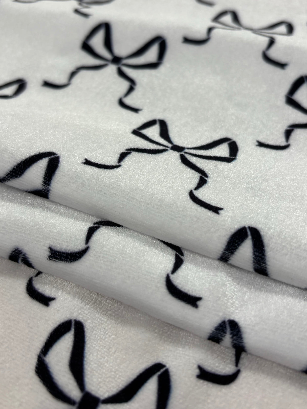 Bow Print Velvet Velvet Fabric - Pink, White Bow Print, 1 Yard