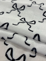 Bow Print Velvet Velvet Fabric - Pink, White Bow Print, 1 Yard