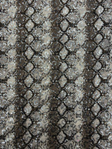 Grey Snake Print Sequin Mesh Fabric - Grey Snake Print, 4-Way Stretch, Medium Weight (1 Yard)