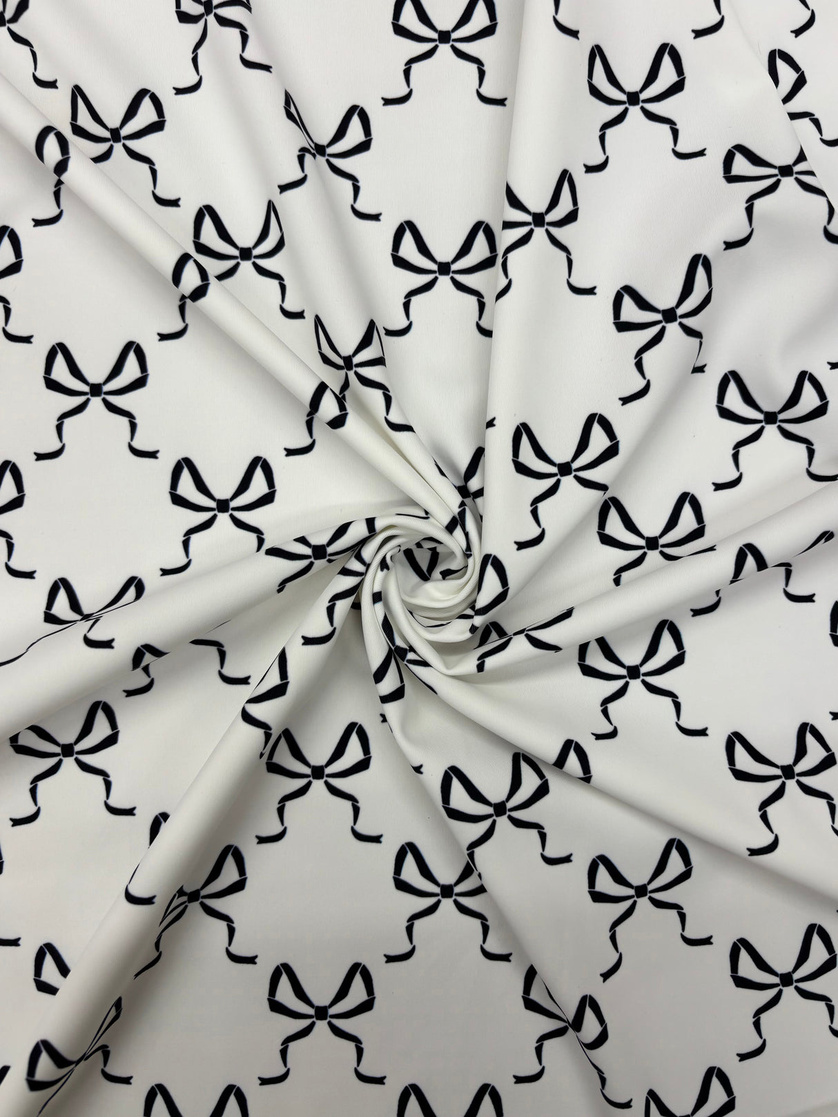 Bow Print Spandex Fabric - White/Pink Bow Print, 58"/60" Width (1 Yard)