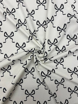 Bow Print Spandex Fabric - White/Pink Bow Print, 58"/60" Width (1 Yard)